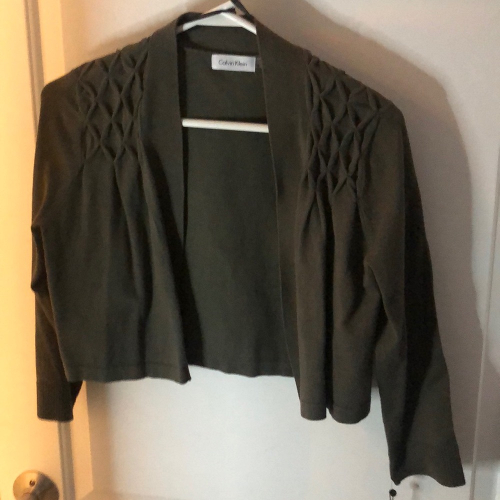 Olive green crop open cardigan sweater